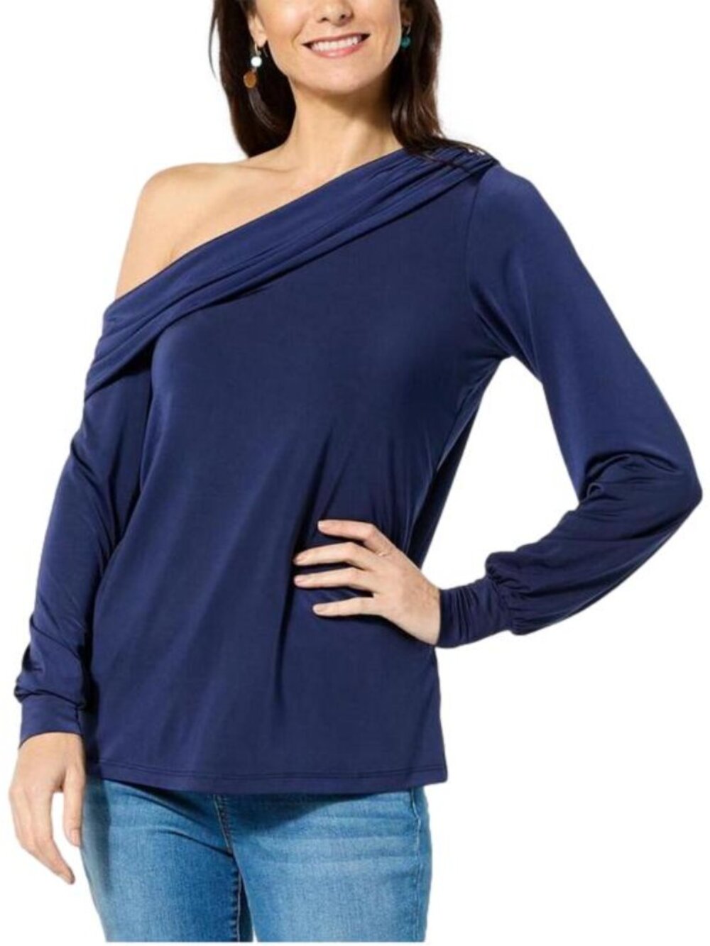 Colleen Lopez Women's Drapey Knit Off-the-Shoulder Top Navy XXS